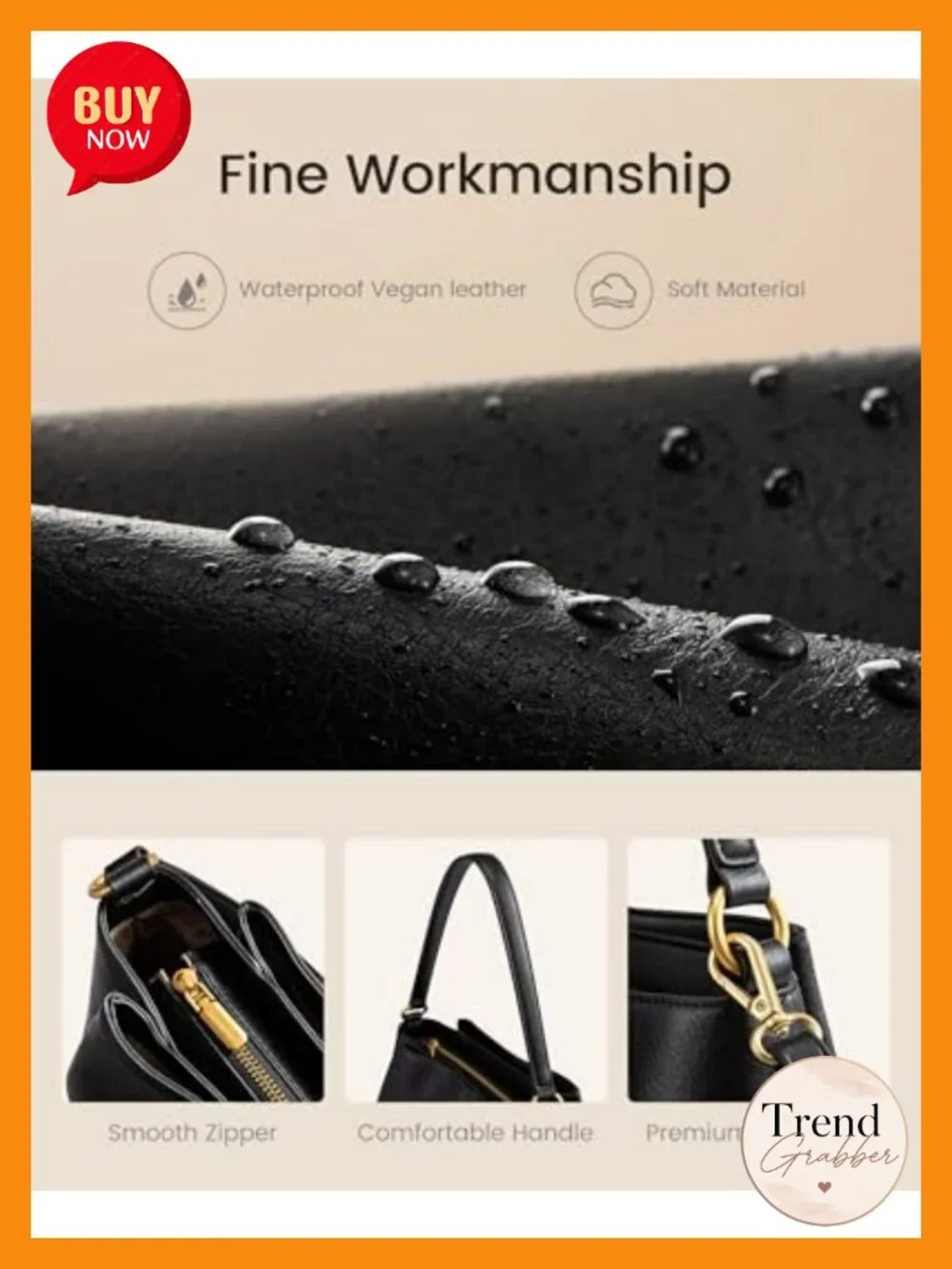Hobo Bag with Three Compartments Waterproof Vegan Leather Shoulder Handbag Work